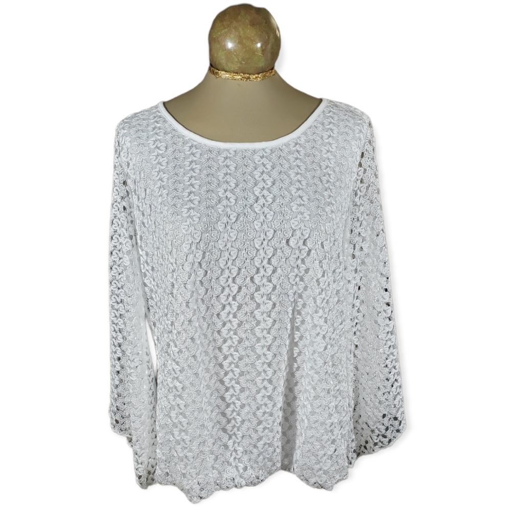 Roz & Ali Lace 3/4 Long Sleeve Blouse Size Large